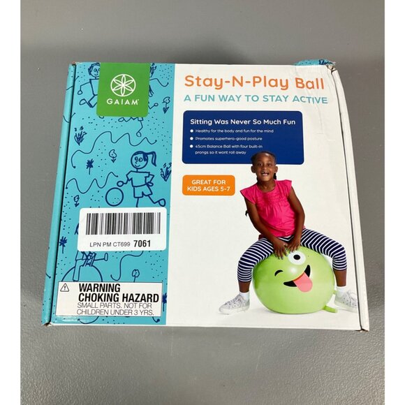 Gaiam Kids Stay-N-Play Balance Ball Chair - 45cm Green Crazy Silly with Air Pump - Picture 4 of 6
